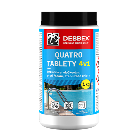 Cranit Quatro tablety – dezinfekcia, proti riasam, vločkovanie, stabilizácia 1 kg dóza modrastá